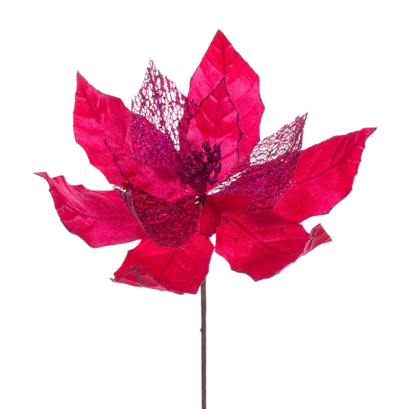 Tissu avec tige de poinsettia, Rose vif
