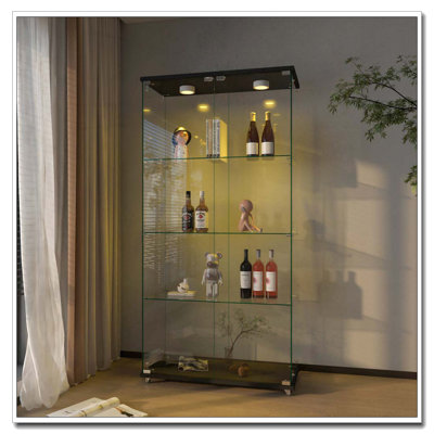 Vitrine moderne en verre avec lumières DEL et roulettes