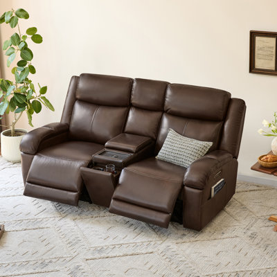 Canapé inclinable électrique 2 places en cuir pleine fleur de 75,6 pouces avec console et chargeur sans fil