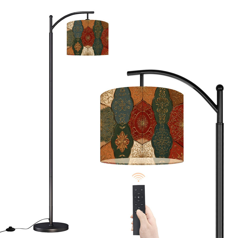 Lampe sur pied à arc avec abat-jour réglable, lampe sur pied à motif géométrique marocain vintage, 3 températures de couleur, gradateur haut avec interrupteur au pied pour la chambre à coucher