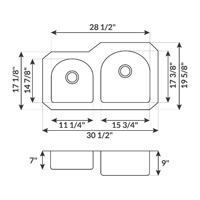 28.5 " L Undermount Double Bowl Stainless Steel Kitchen Sink