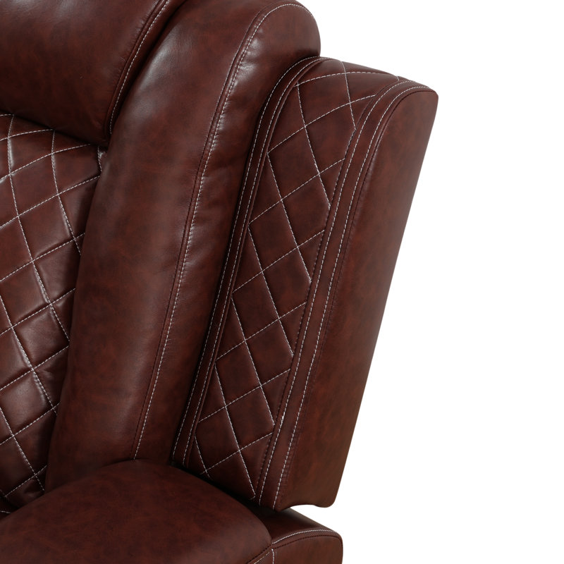 Canapé inclinable électrique en cuir 83,5 po avec table rabattable centrale, Rouge