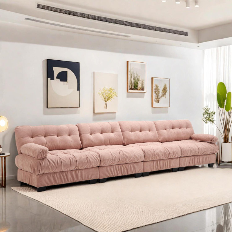 Canapé modulaire modulaire avec sièges profonds et accoudoirs ronds pour plus de confort, Rose