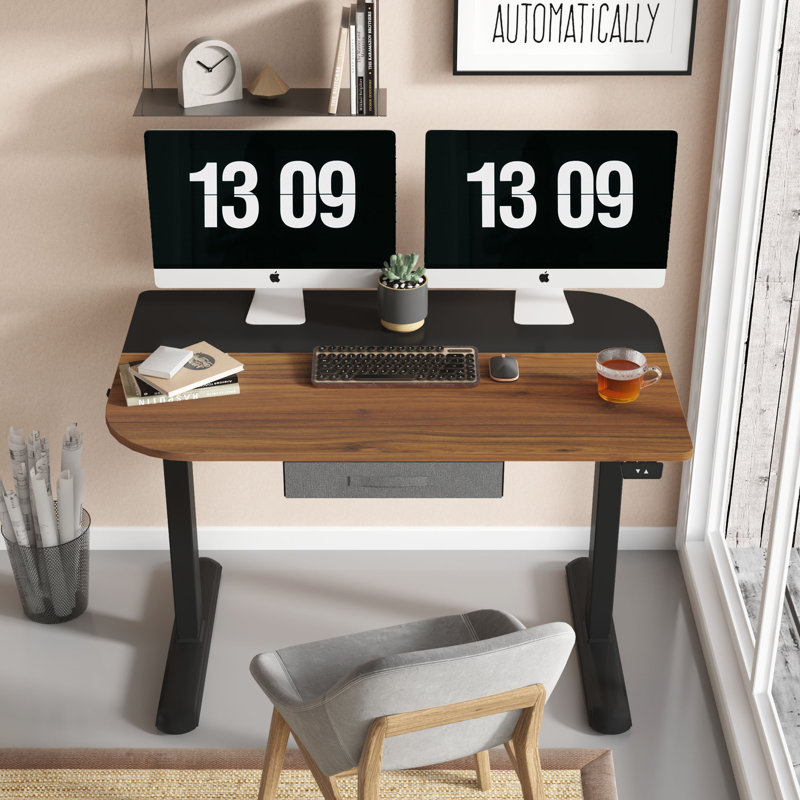 Bureau debout électrique à hauteur ajustable, H 48,2 po x l 43,3 po x P 27,6 po, Brun / noir