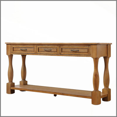 63inch Long Wood Console Table with 3 Drawers and 1 Bottom Shelf for Entryway Hallway Easy Assembly Extra-thick Sofa Table (Antique White)