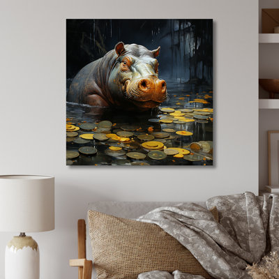 Grey Powerful Hippo Waters Reflect IV - Hippopotamusmetal Wall Art