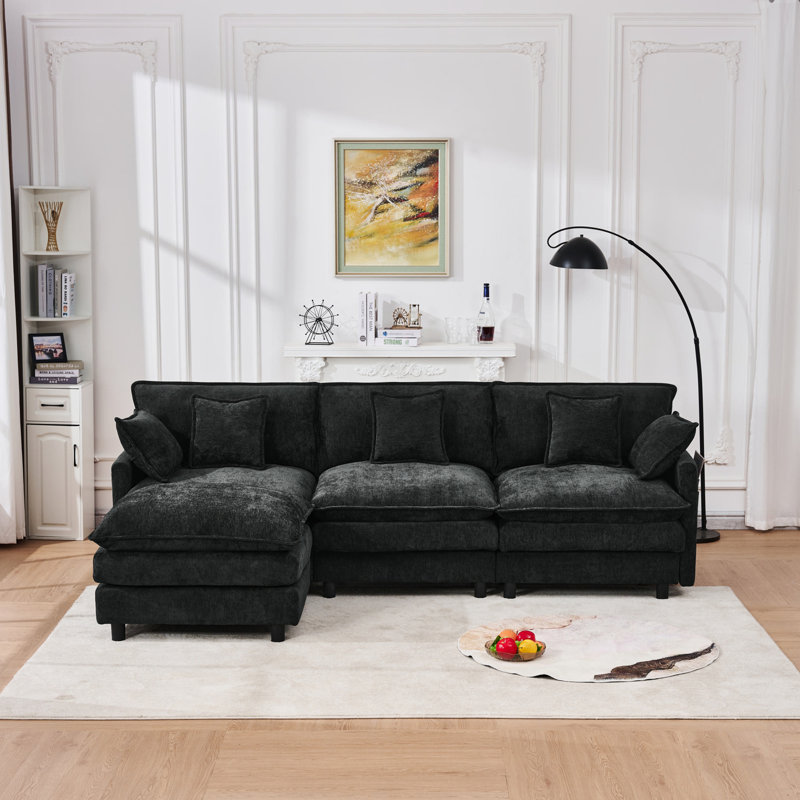 101.9-Inch Three-Seater Sofa, Made Of Chenille Fabric, Equipped With A Movable Footstool, Modular Design, Suitable For Various Settings Such As Living Rooms, Bedrooms, And Apartments.