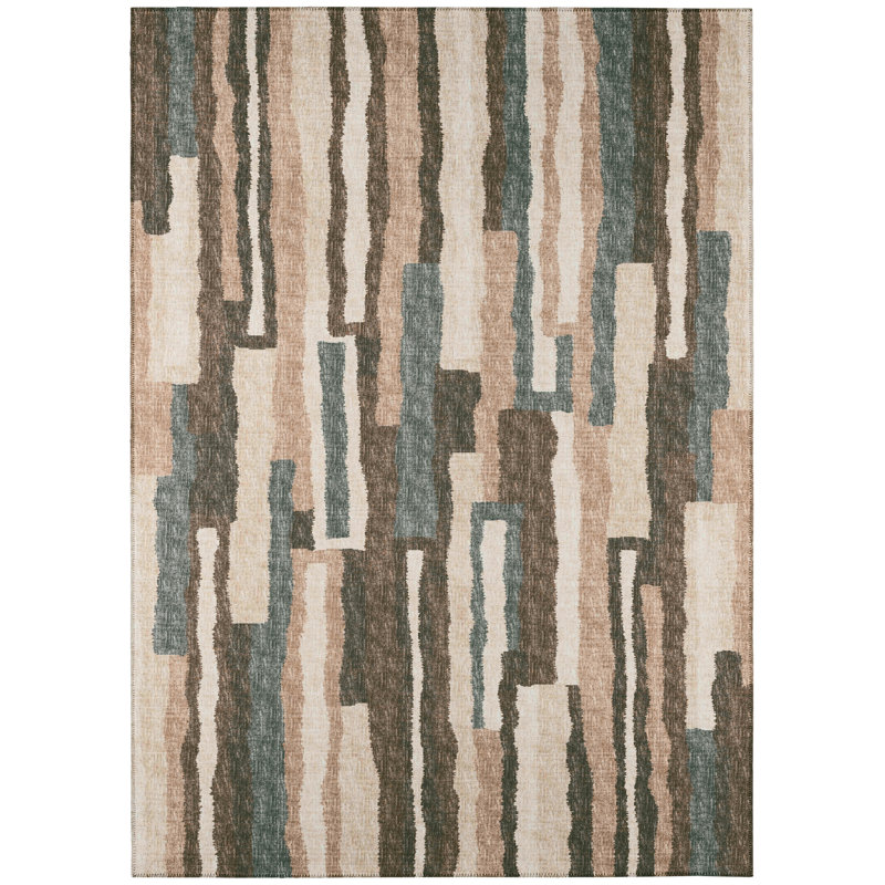 Tapis abstrait brun / beige Aramide, Rectangle 10 pi x 14 pi