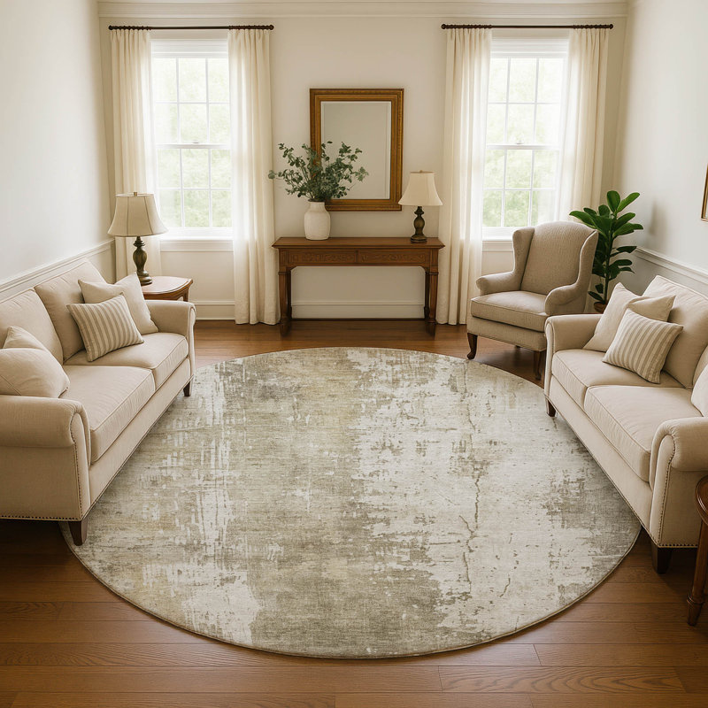 Premium Machine Washable Baford AMF1649 Abstract Rug, Round 8'