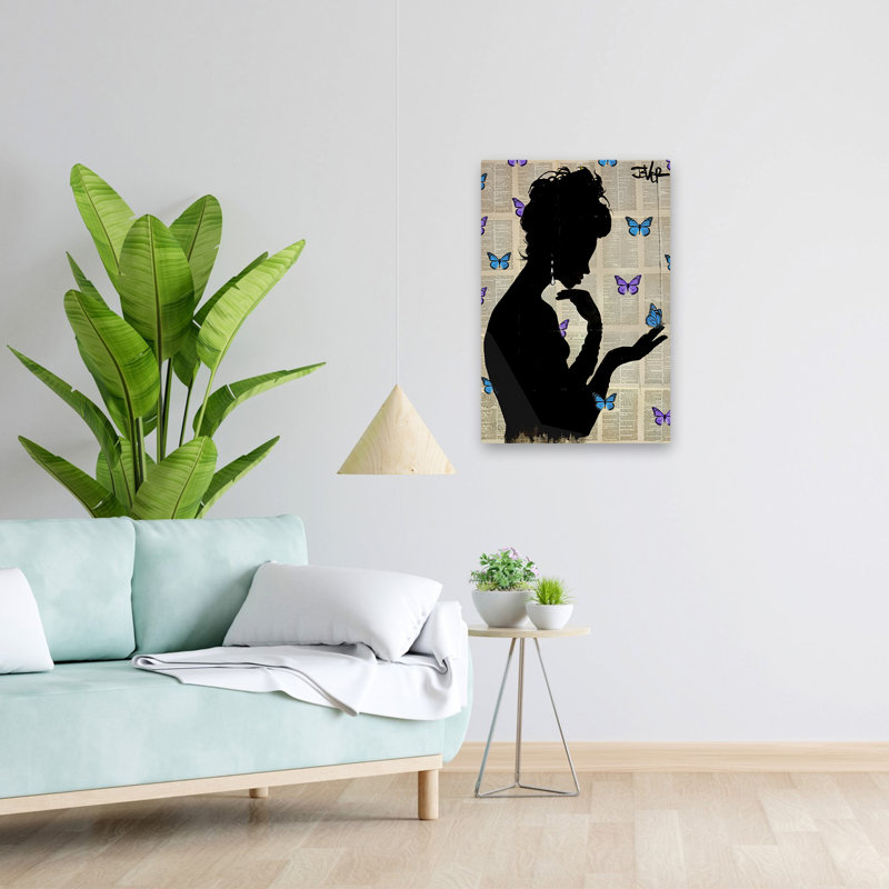 Collage de silhouette de papillon bleu rétro, H 24 po x l 16 po