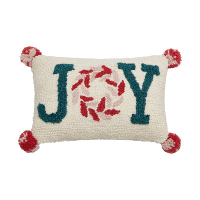 Coussin de Noël Pink Joy Petite Taille en laine crochetée avec pompons