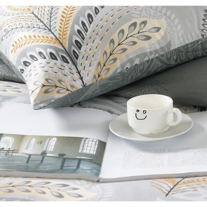 Bedding, Double Duvet Cover + 2 Standard Pillowcases, Silver Floral
