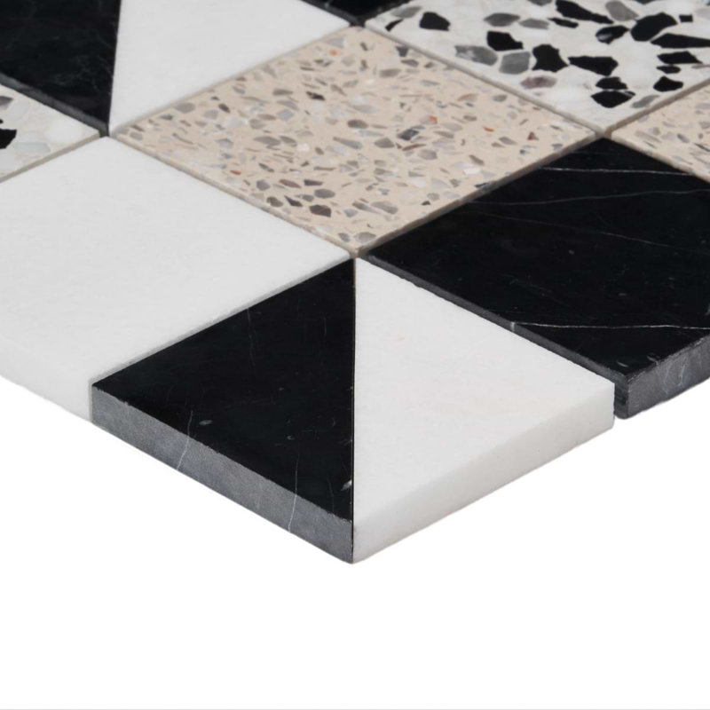 Elizabeth Sutton Artem 3x3 Polished and Honed Marble and Terrazzo Mosaic Tile, Pica Black;White
