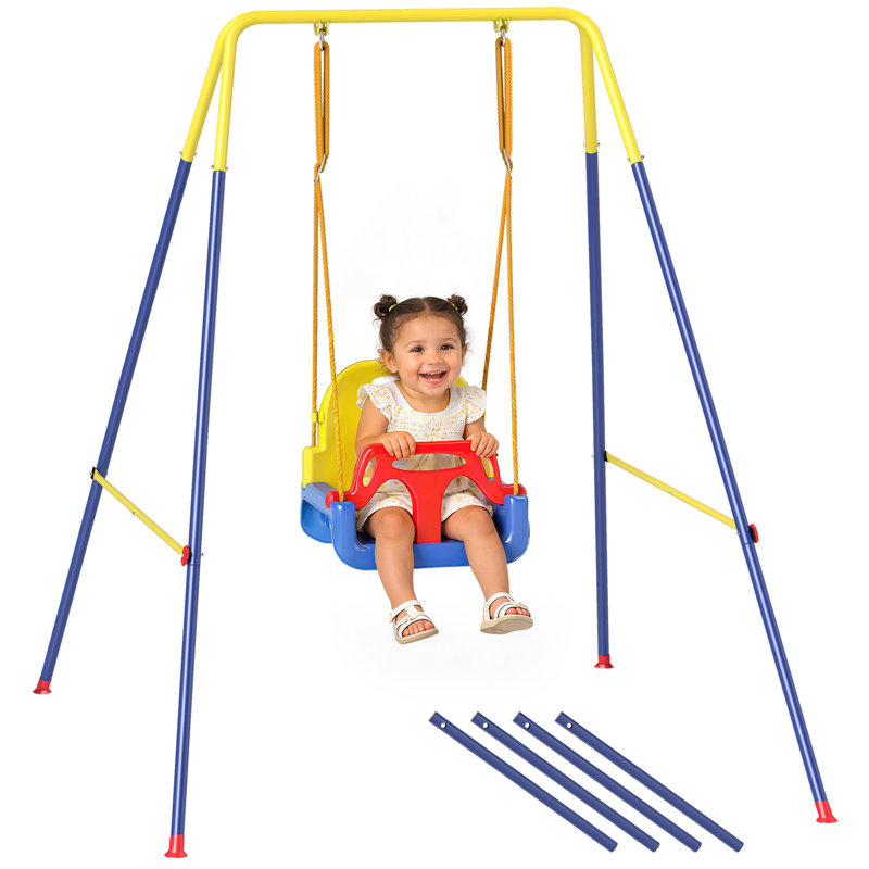 AIYAPLAY 3 in 1 Toddler Swing Set Folding Seat Belt Adjustable Seat Blue