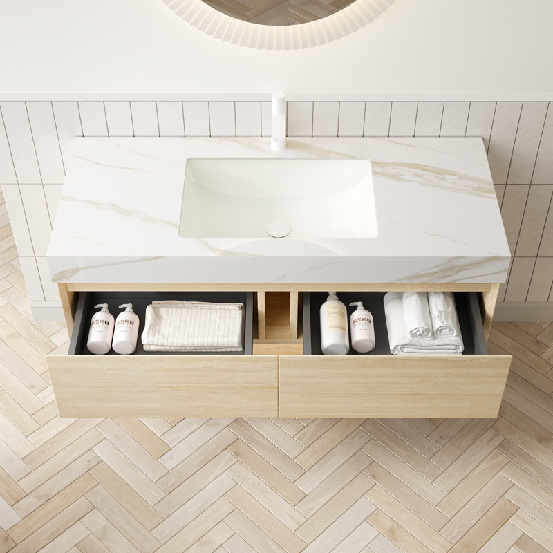 Meuble-lavabo de salle de bain, armoire de rangement flottante en contreplaqué