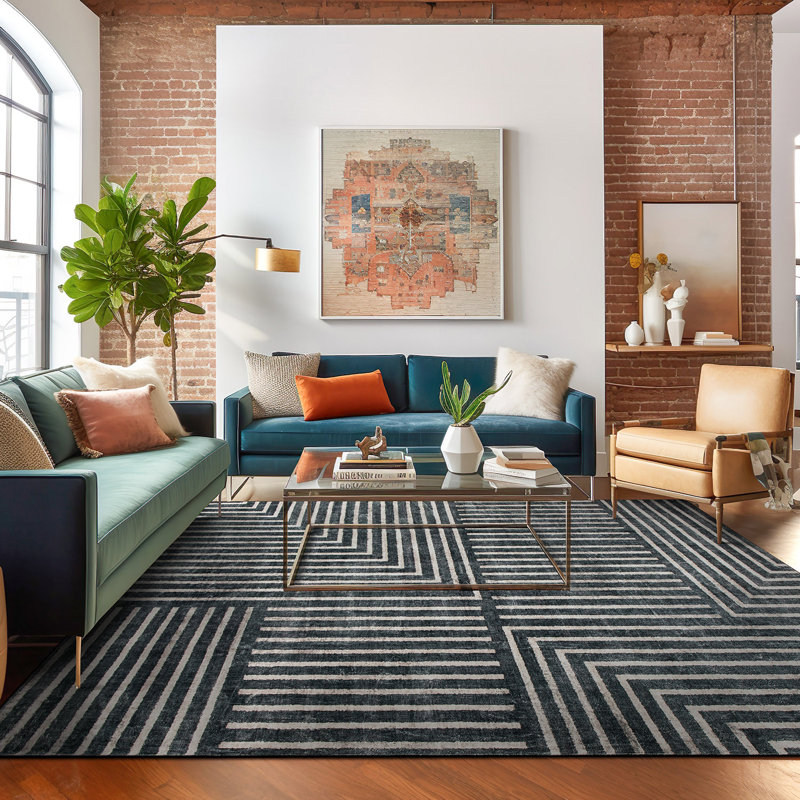 Tapis lavable antidérapant à rayures bohémiennes délavées, Rectangle 5 pi x 7 pi