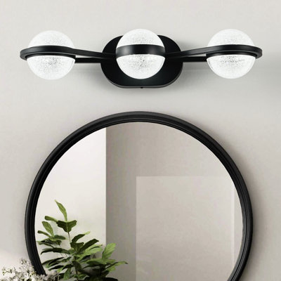 Luminaire de salle de bain mural à 3 ampoules à DEL, abat-jour en acrylique sable sable, noir, convenant à la salle de bain et économisant l'énergie