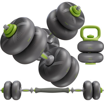 Adjustable Dumbbell Set, 45lbs/67lbs Free Weight Set, 4-in-1 Used as Barbell, Dumbbells, Kettlebell, Weight Plates, Soft Rubber Coated, Space Saving F
