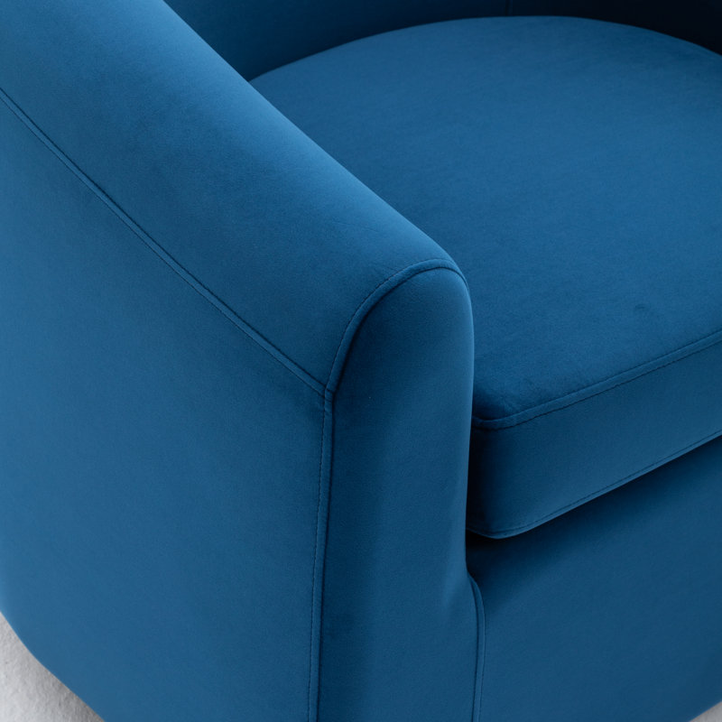 Richard  Upholstered Velvet Swivel Barrel Chair, Navy