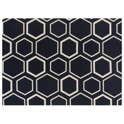 Flatweave flatweave New Zealand Wool Navy/White Area Rug