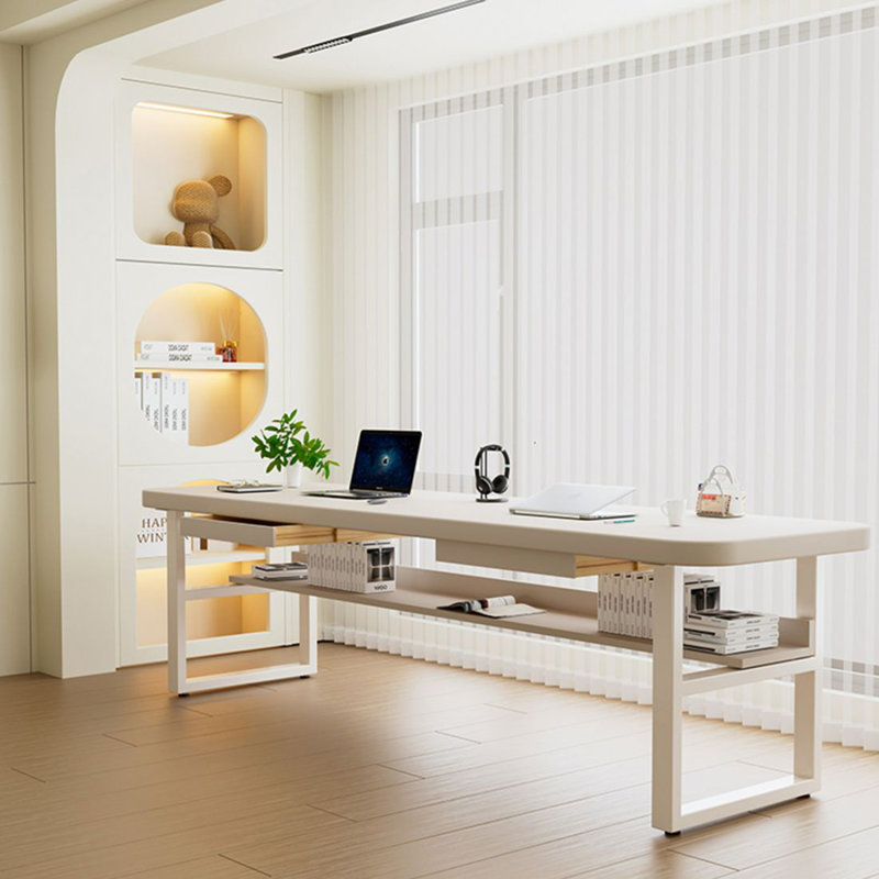 White solid wood study desk Double desk with Drawers, 29.53" H x 78.74" W x 27.56" D