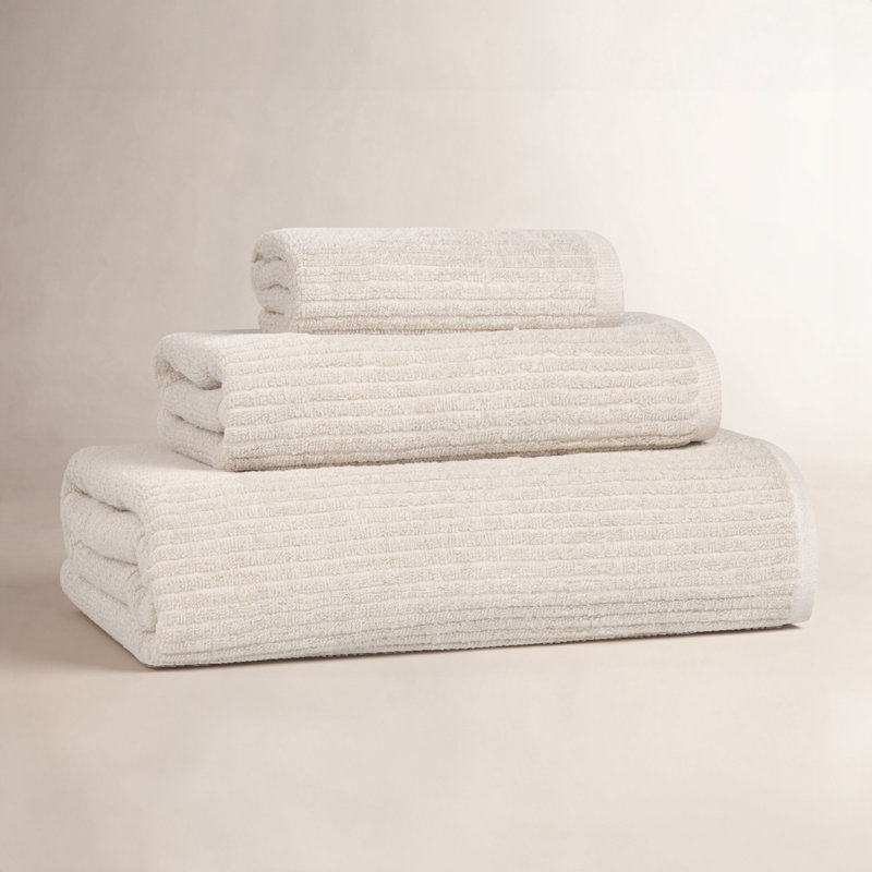 Amberg Viscose Cotton Blend Medium Weight Textured Ribbed 3 Piece Towel Set, Beige