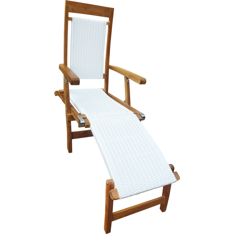 Narmada Outdoor Teak Chaise Lounge, White