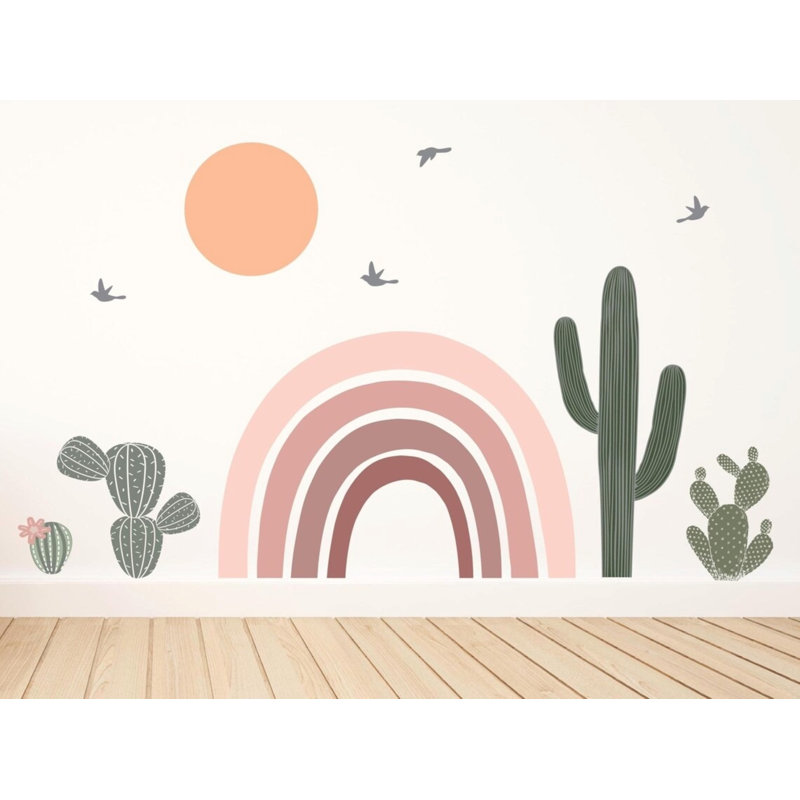 Adhésif décoratif arc-en-ciel neutre Boho - arc-en-ciel chambre d'enfant - cactus