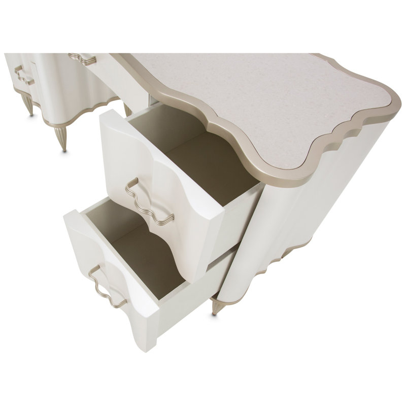 London Place Vanity Desk with Marble Top  - Creamy Pearl