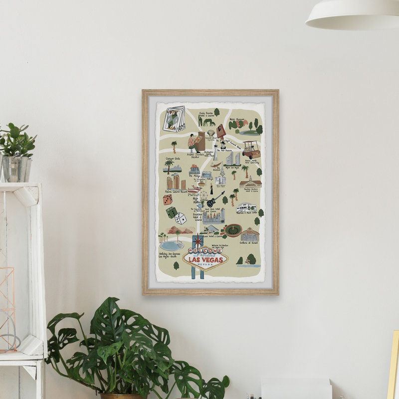 Las Vegas Strip Map II - Reproduction d'art graphique sur papier encadré, H 12 po x l 8 po x P 1,5 po