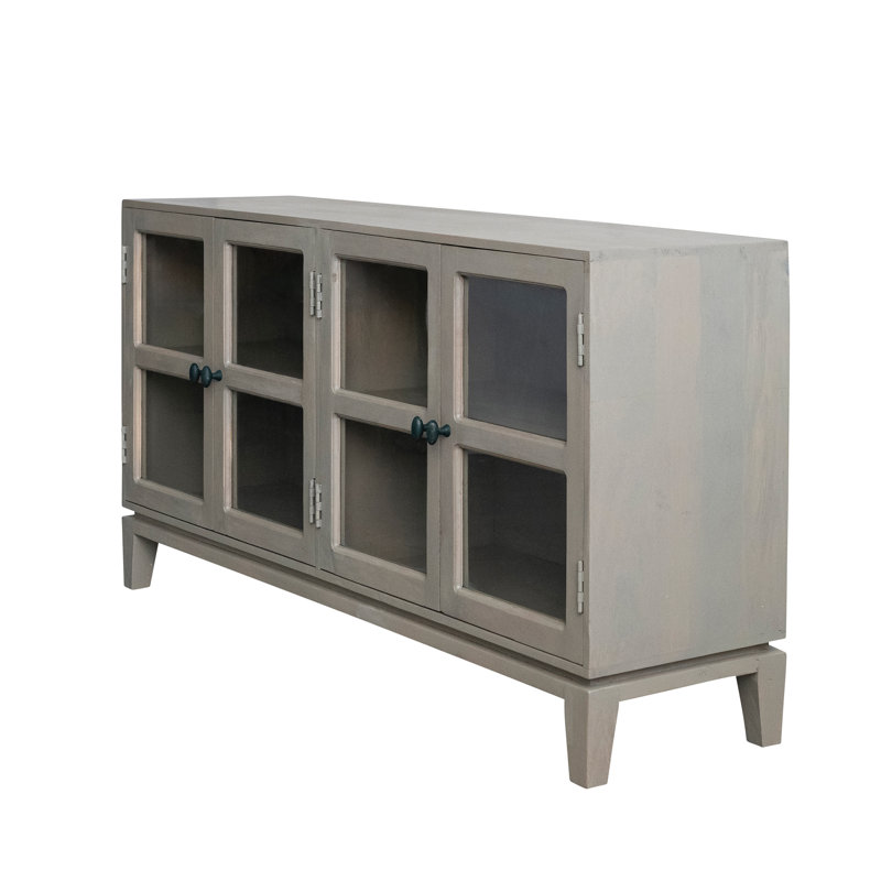 Buffet en bois de manguier avec 4 portes en verre et 4 tablettes