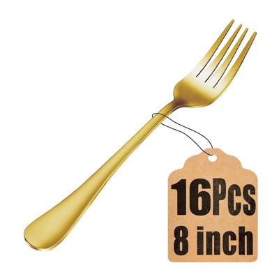  Fourchettes à argenterie en acier inoxydable de qualité alimentaire de 8 pouces, ensemble de fourchettes à dîner en or 16 pièces, fourchette à couverts, fourchette en métal pour la maison, la cuisine ou le restaurant, poli miroir, va au lave-vaisselle