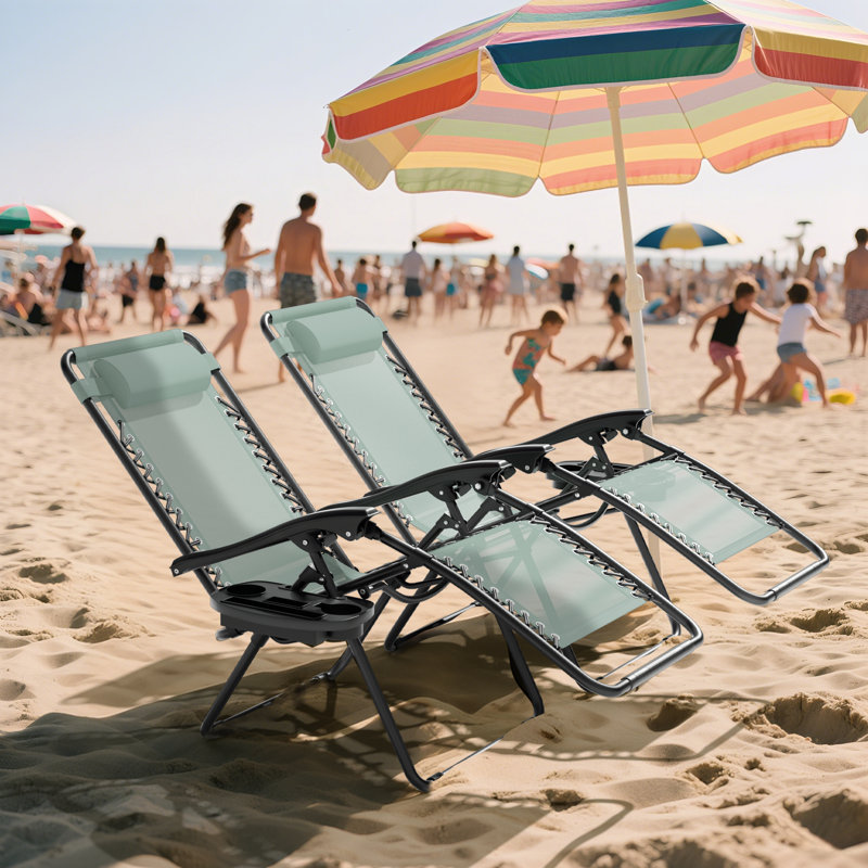Zero Gravity Chairs Recliners Outdoor Adjustable Foldable Reclining Lounge Chairs with Cup Holder, Mint Green
