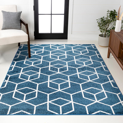Tapis bleu marine / blanc Mashawna Blocks