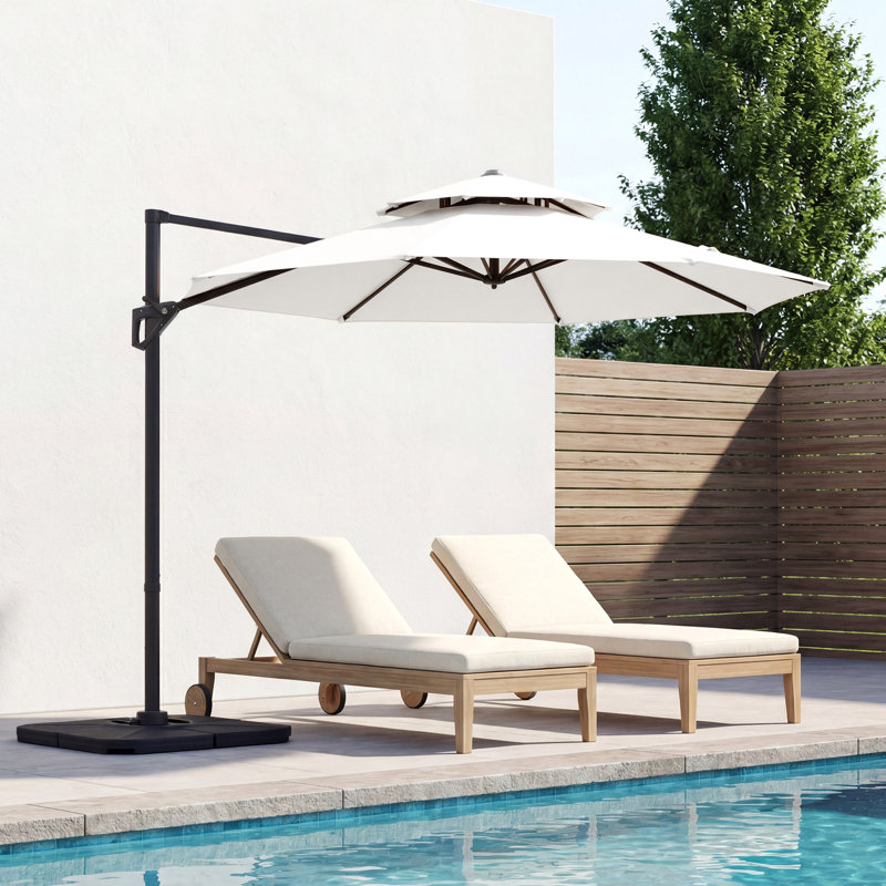 Parasol en porte-à-faux Pulk, Blanc cassé / blanc, L 120 po x P 120 po