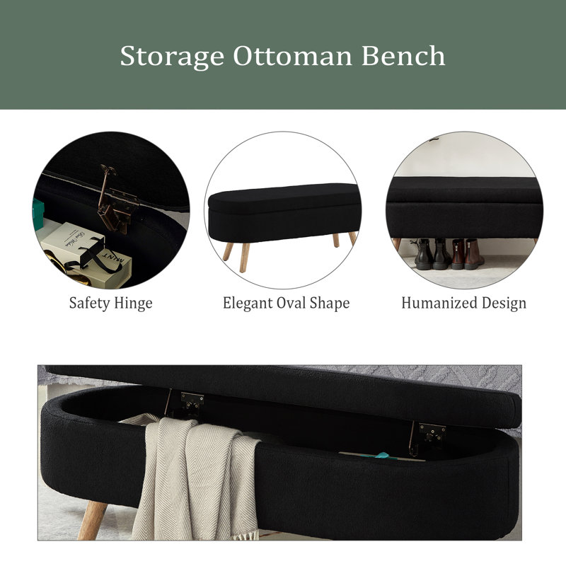 Banc de rangement avec repose-pieds ovale Luxury, Noir