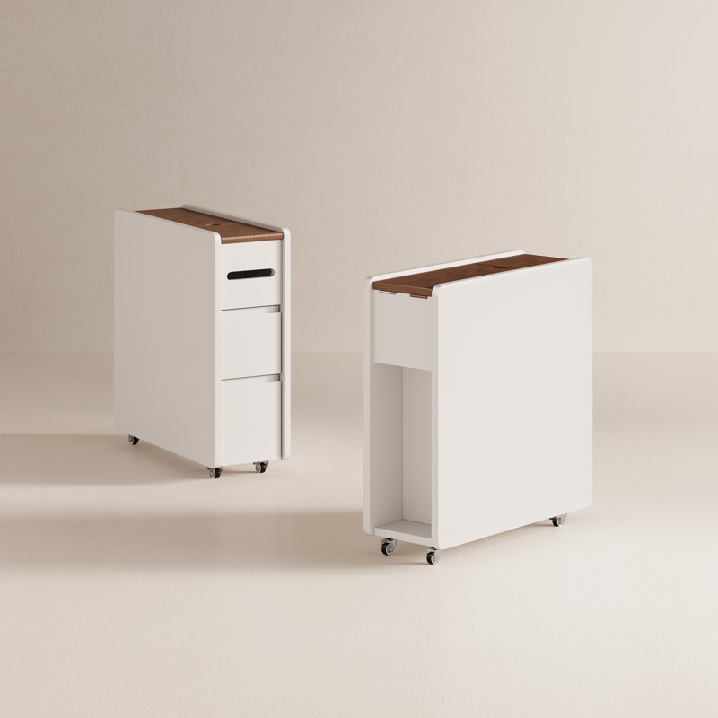 Aquinnah Solid Wood Rolling Bathroom Storage Cabinet with Pull‑Out Drawers, Toilet Paper Side Organizer