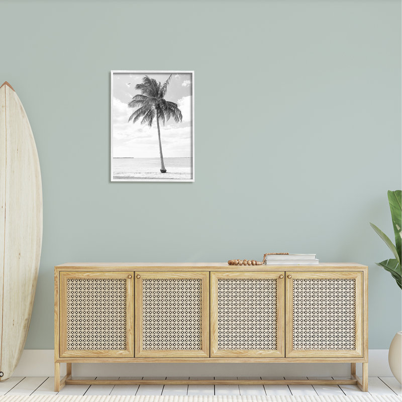 Palmier simple monochrome, H 30 po x l 24 po x P 1,5 po, Giclée encadrée blanc bord de mer