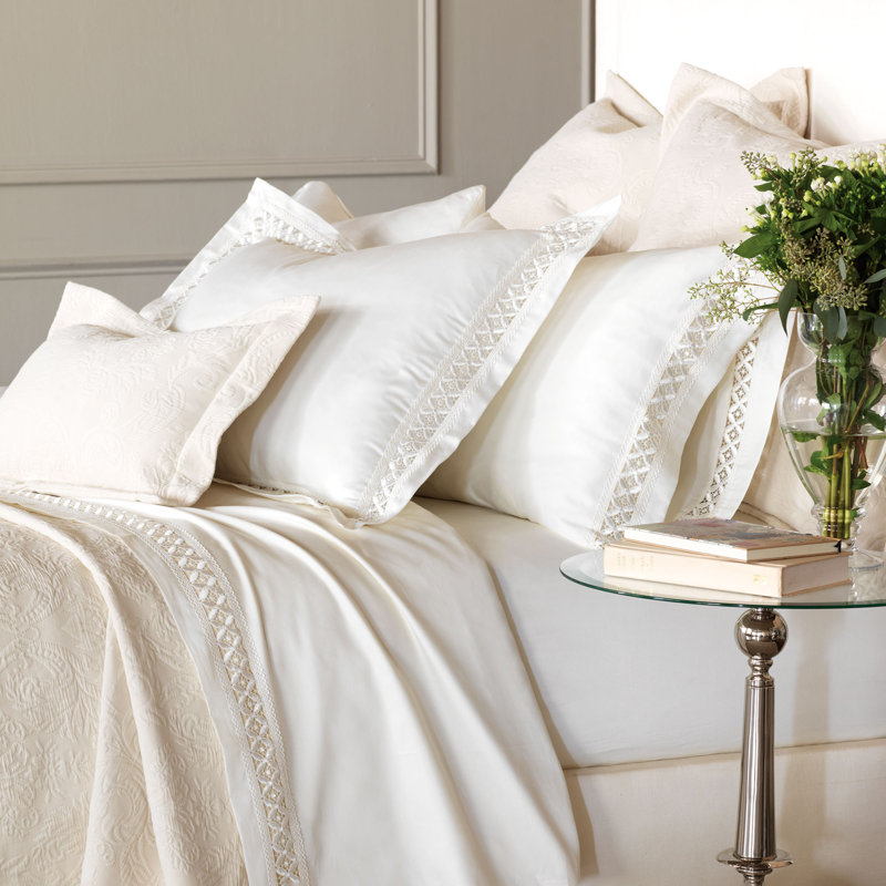 Juliet Pillowcase, Ivory/Ivory, Queen Pillowcase