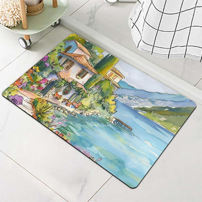 Diatomaceous Earth Bath Mat,sea and Mountains Non-Slip Volume Super Absorbent Fast Drying Eco-Friendly Easy to Clean for Bathroom Kitchen Door mat 16×24Inch (40 * 60cm)