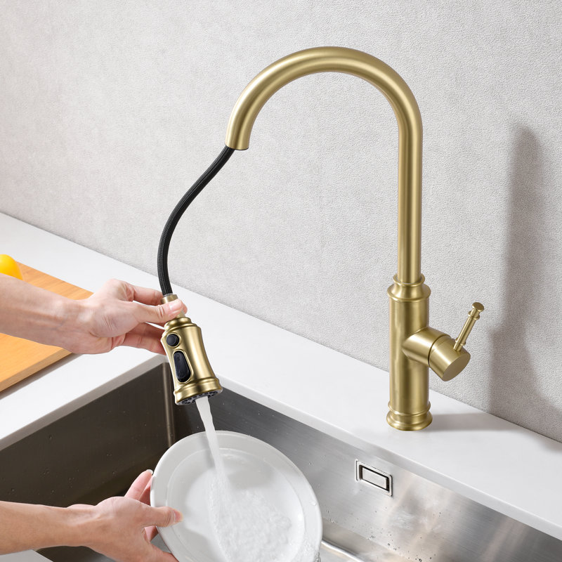 Sumerain S6132P-XX-6133 Pull Out Kitchen Faucet, Brushed Gold