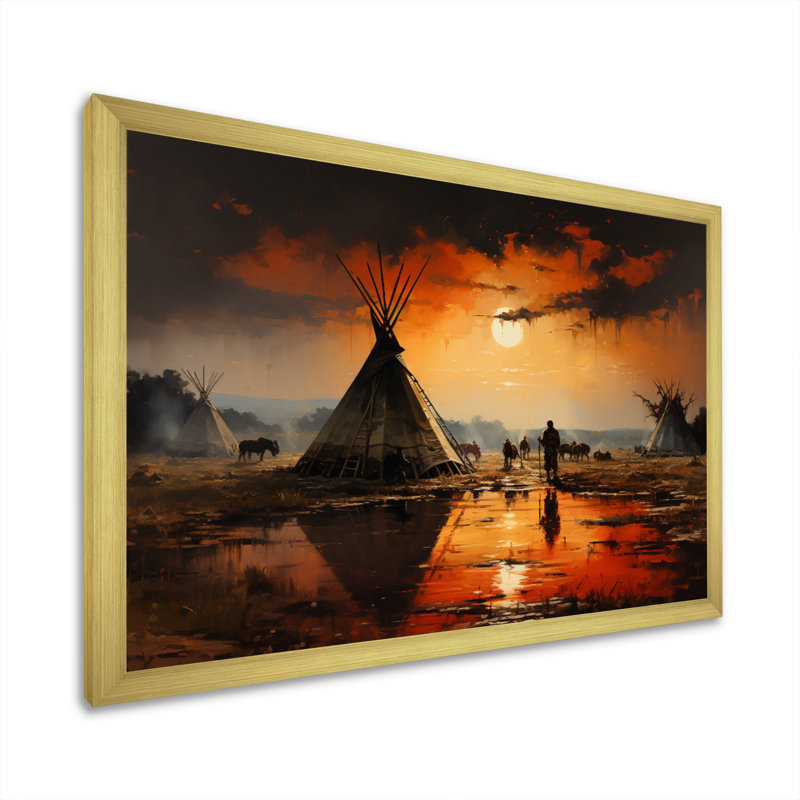 Reproduction d'art sur toile, "Native Orange Tent", H 16 po x l 32 po x P 1 po, Cadre doré simple
