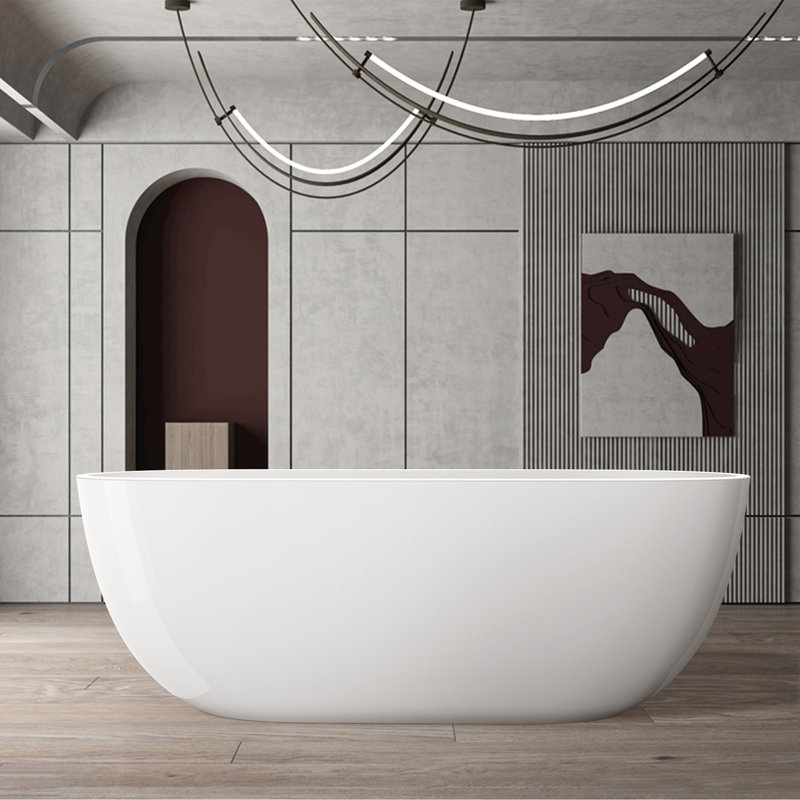 55 " L x 29.5 " W Freestanding Soaking Plastic / Acrylic Bathtub, Matte White
