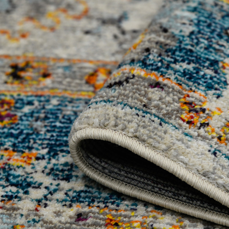 Blue and Orange Rectangular Reversible Synthetic Area Rug