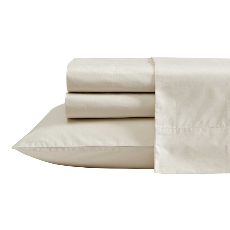 Bradford 200 Thread Count Breathable Cotton Percale Sheet Set, Full Sheet Set with 2 Pillowcases, Solid Beige