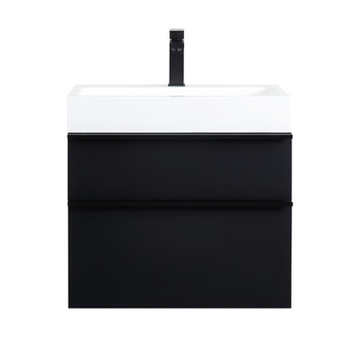 Black, Wall Mounted, Bathroom Vanity, Soft - Close Drawers, Dual Color Solid Wood Handles, Integrated Acrylic Sink, Water Draining Skin Touch Matte Fi