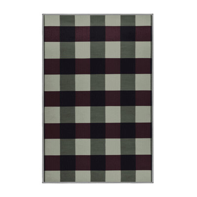 Machine Washable Checkered Brown Area Rug