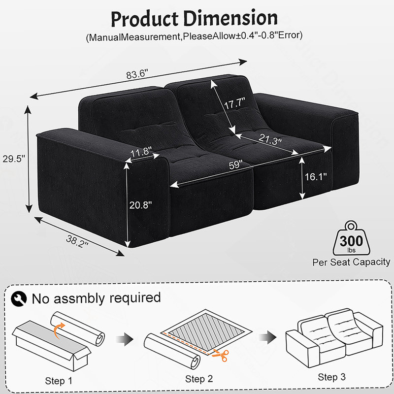 Canapé modulaire moderne à 3 places avec un design capitonné, revêtement en chenille étincelant, idéal pour divers espaces de vie