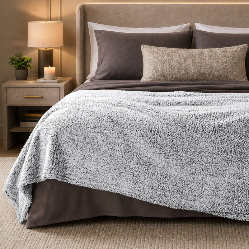 Couverture Cozy Faux Shearling, Très grand lit, Tipe grise