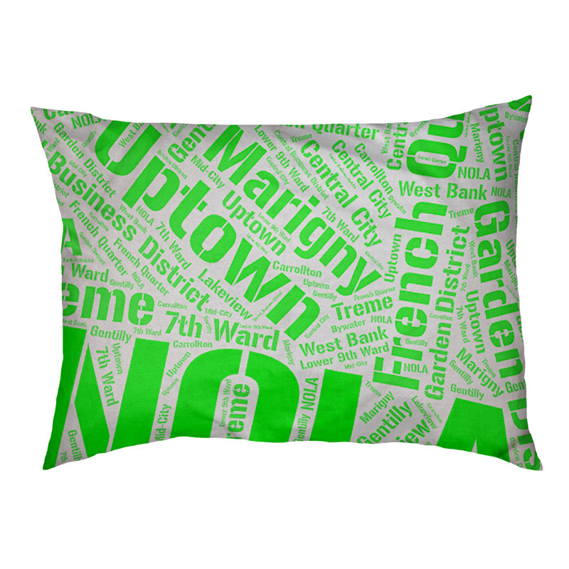 Coussin de chien « districts », Nouvelle-Orléans, Moyen (H 9,5 po x l 28 po x P 18 po), Vert